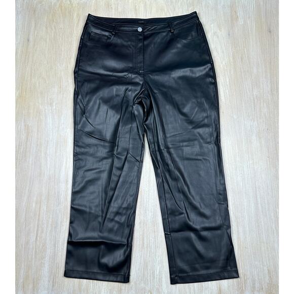 Halogen Black Faux Leather Straight Leg Ankle High Rise Edgy Trouser Pants 16 - Picture 1 of 14